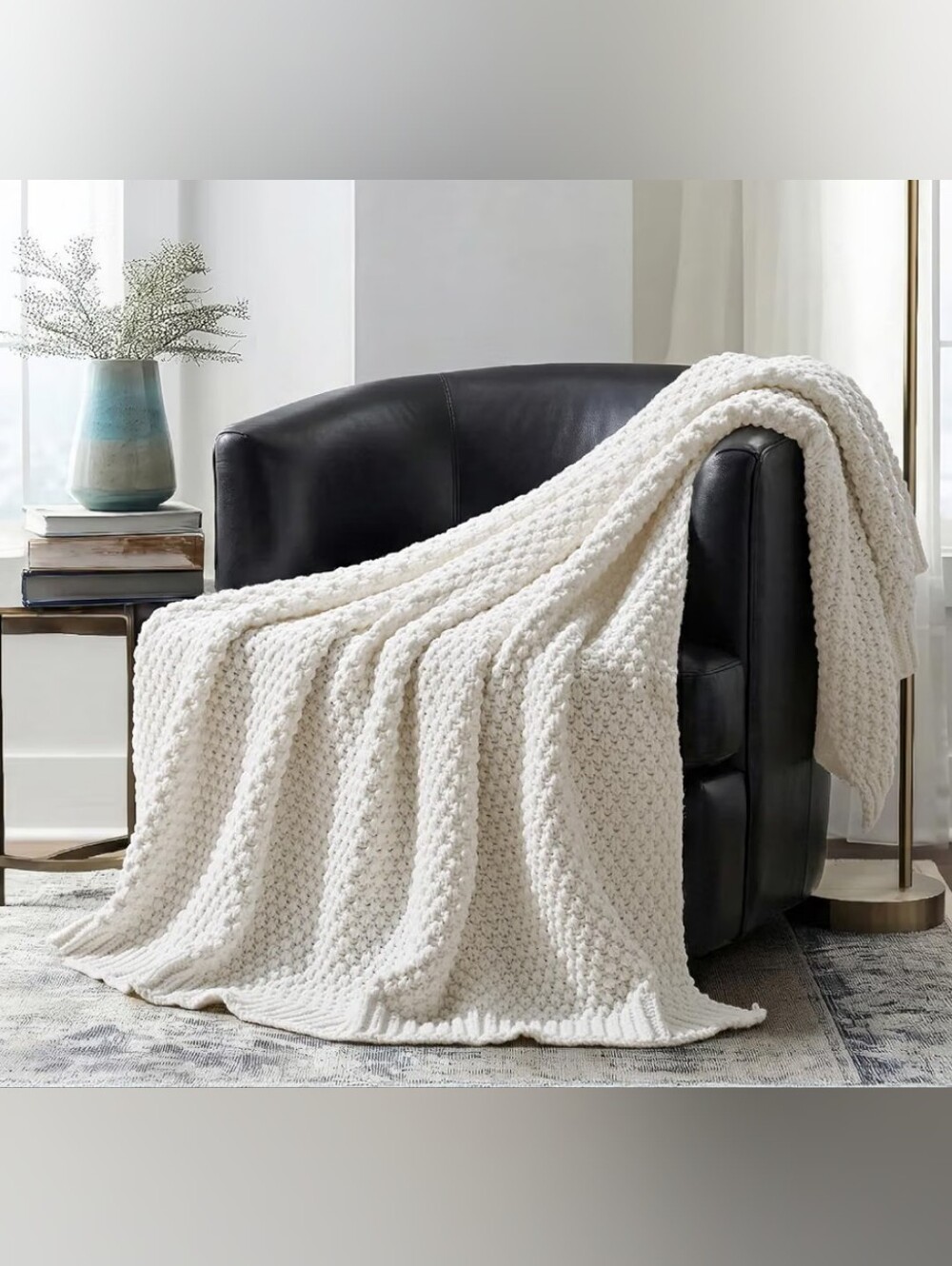 Plush Soft White Chunky Knit Throw Blanket by Evergrace Size 60x80